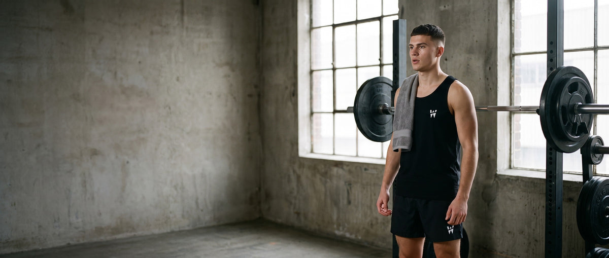 A man in the Drift Tank and Drift Short in a concrete gym
