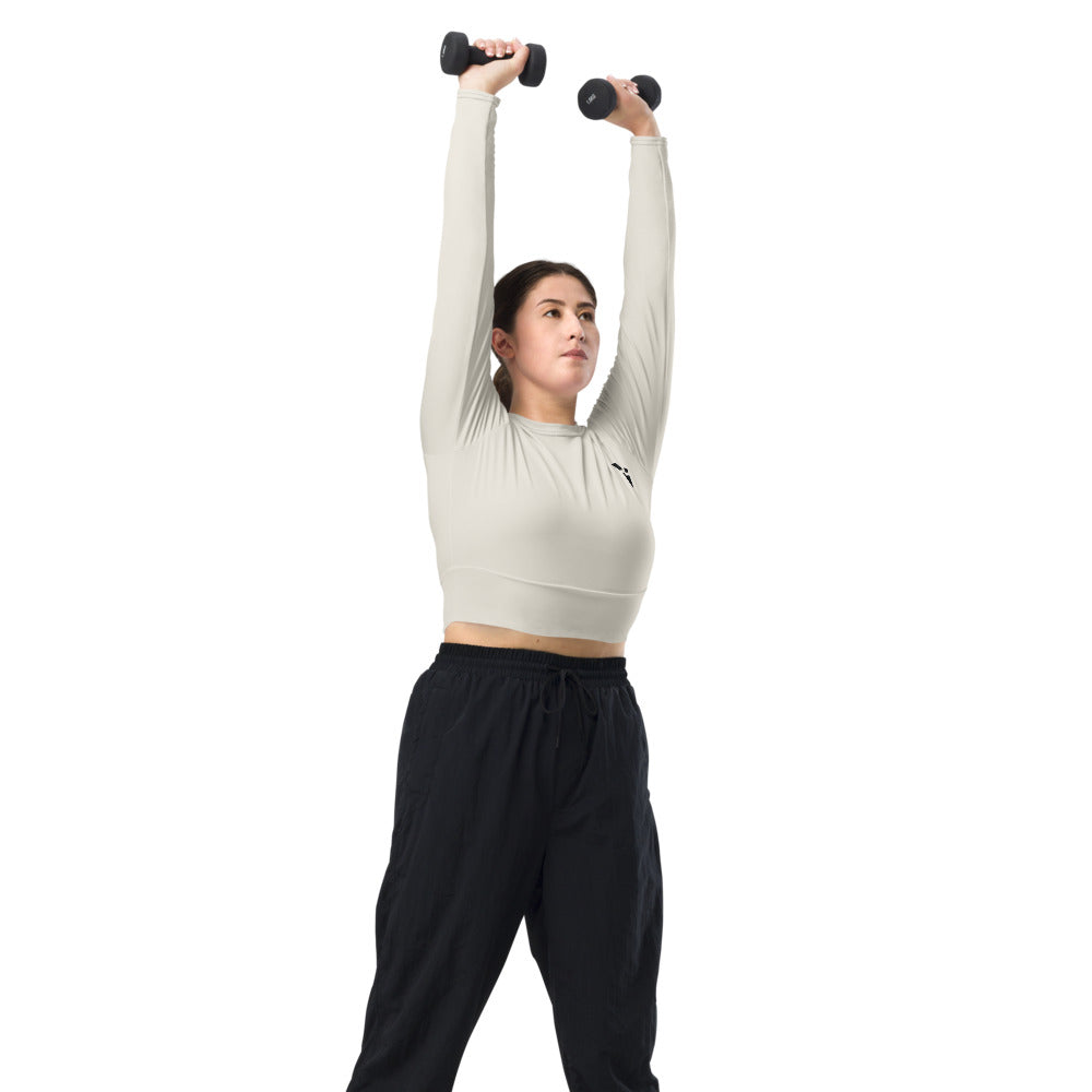 Vapour Long-Sleeve Crop in cream, arms up