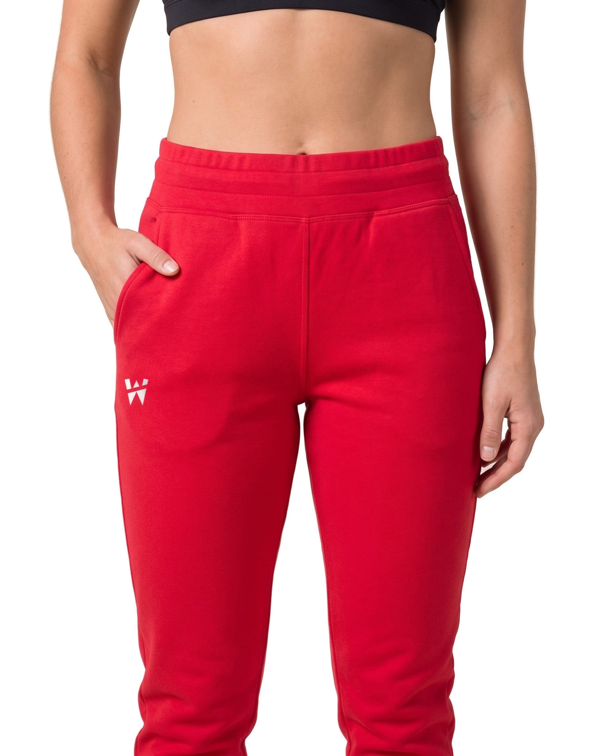 Drift Jogger in Cinnabar, waistband and pocket close up
