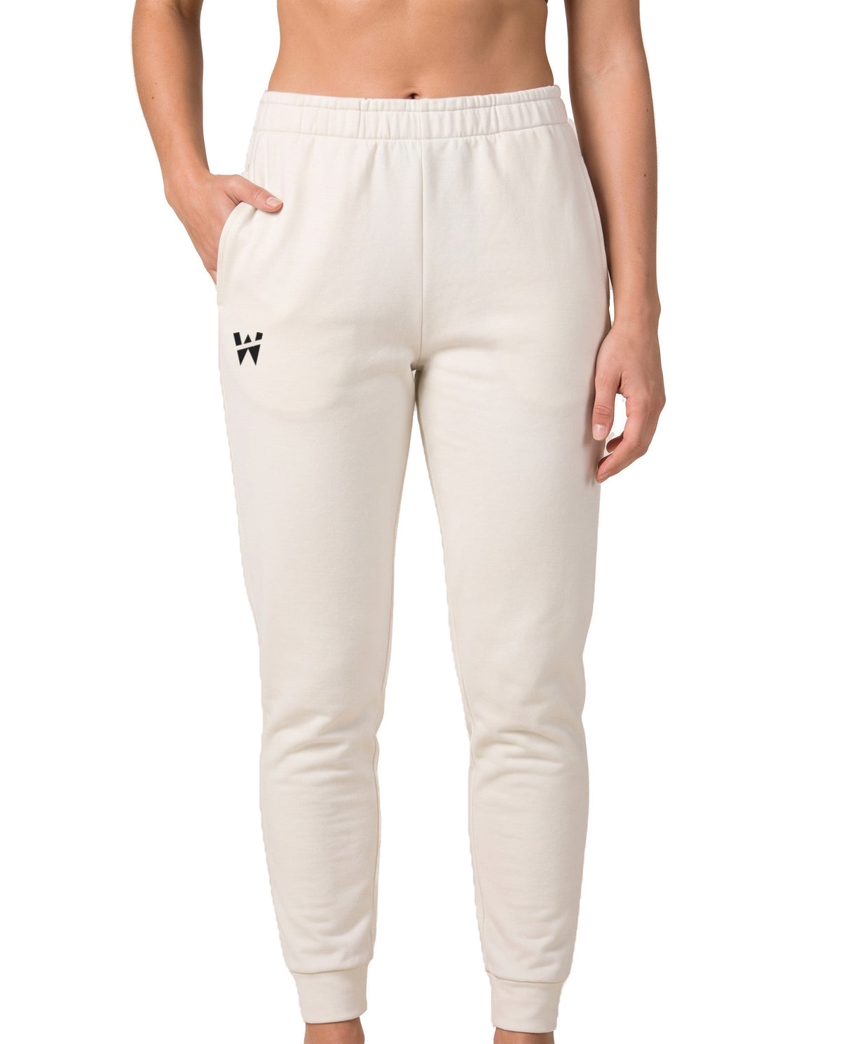 Drift Jogger in Cream, waistband and pocket close up